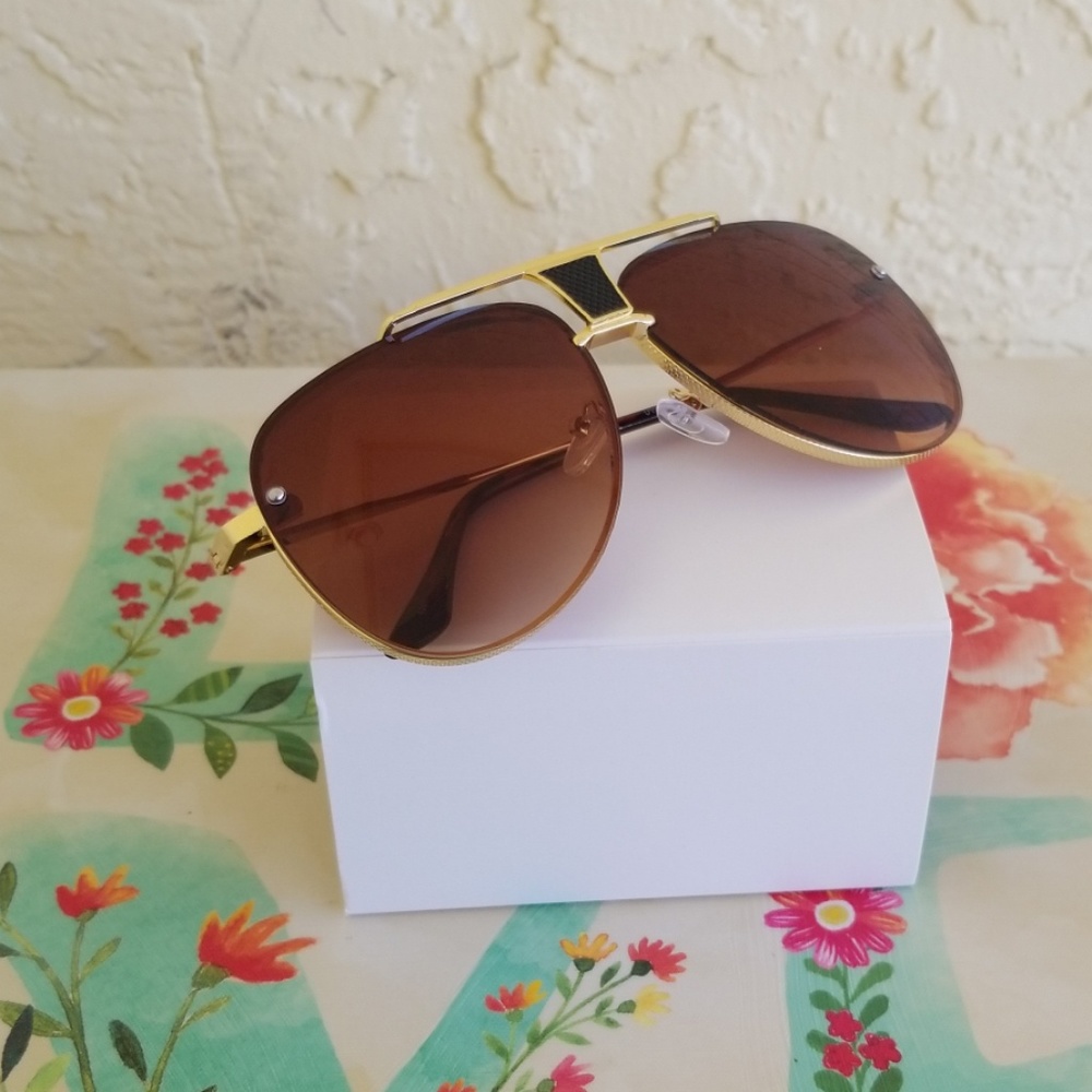 2019 AVIATOR STYLE CLEAR LENS 2 TONE UNISEX SUNGL - Picture 4 of 4